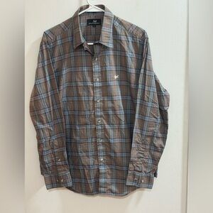 Johnathan Stewart‎ Men's Button Up Casual Shirt Size L Gray/Blue Plaid